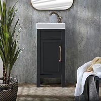 Milano Aston Black Grey 400mm Traditional Cloakroom Vanity Unit with Basin and Aged Bronze Classic TBar Handle