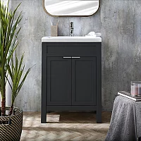 Milano Aston Black Grey 600mm Traditional Vanity Unit with Basin and Chrome Modern Finger Pull Handles