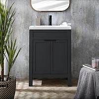 Milano Aston Black Grey 600mm Traditional Vanity Unit with Basin and Black Modern Finger Pull Handles