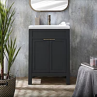 Milano Aston Black Grey 600mm Traditional Vanity Unit with Basin and Aged Gold Modern Finger Pull Handles