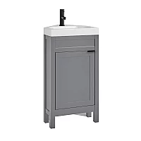 Milano Aston Light Grey 450mm Traditional Cloakroom Corner Vanity Unit with Basin and Black Modern Finger Pull Handle
