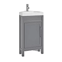 Milano Aston Light Grey 450mm Traditional Cloakroom Corner Vanity Unit with Basin and Chrome Modern TBar Handle