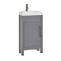 Milano Aston Light Grey 450mm Traditional Cloakroom Corner Vanity Unit with Basin and Aged Gold Modern TBar Handle