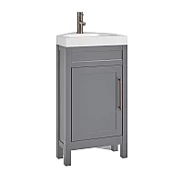 Milano Aston Light Grey 450mm Traditional Cloakroom Corner Vanity Unit with Basin and Aged Bronze Modern TBar Handle
