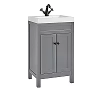 Milano Aston Light Grey 500mm Traditional Vanity Unit with Basin and Black Classic Round Handles