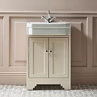 Milano Thornton Antique White 570mm Traditional Vanity Unit with Basin and Classic Round Chrome Handles