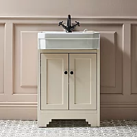 Milano Thornton Antique White 570mm Traditional Vanity Unit with Basin and Classic Round Black Handles