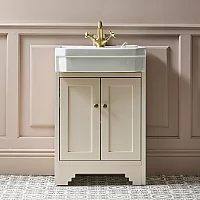 Milano Thornton Antique White 570mm Traditional Vanity Unit with Basin and Classic Round Aged Gold Handles