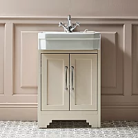Milano Thornton Antique White 570mm Traditional Vanity Unit with Basin and Classic TBar Chrome Handles