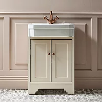 Milano Thornton Antique White 570mm Traditional Vanity Unit with Basin and Classic Round Aged Bronze Handles
