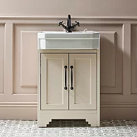 Milano Thornton Antique White 570mm Traditional Vanity Unit with Basin and Classic TBar Black Handles