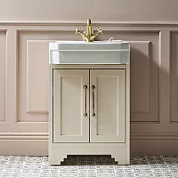 Milano Thornton Antique White 570mm Traditional Vanity Unit with Basin and Classic TBar Aged Gold Handles