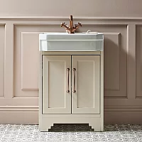 Milano Thornton Antique White 570mm Traditional Vanity Unit with Basin and Classic TBar Aged Bronze Handles