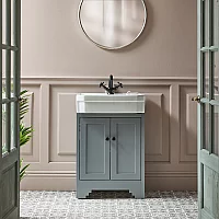 Milano Thornton Light Grey 570mm Traditional Vanity Unit with Basin and Classic Round Black Handles
