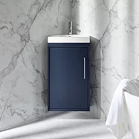 Milano Edge 450mm Wall Hung Modern Cloakroom Corner Vanity Unit with Basin Choice of Finish and Handles