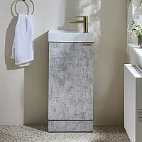 Milano Lurus Concrete Grey 400mm Modern Cloakroom Vanity Unit with Basin and Brushed Brass Finger Pull Handle