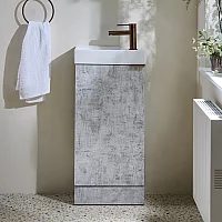 Milano Lurus Concrete Grey 400mm Modern Cloakroom Vanity Unit with Basin and Brushed Copper Finger Pull Handle