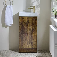 Milano Lurus Dark Oak 400mm Modern Cloakroom Vanity Unit with Basin and Brushed Brass Finger Pull Handle