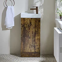 Milano Lurus Dark Oak 400mm Modern Cloakroom Vanity Unit with Basin and Brushed Copper Finger Pull Handle
