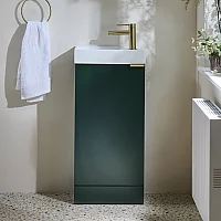 Milano Lurus Dark Green 400mm Modern Cloakroom Vanity Unit with Basin and Brushed Brass Finger Pull Handle