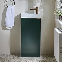 Milano Lurus Dark Green 400mm Modern Cloakroom Vanity Unit with Basin and Brushed Copper Finger Pull Handle