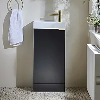 Milano Lurus Black Grey 400mm Modern Cloakroom Vanity Unit with Basin and Brushed Brass Finger Pull Handle