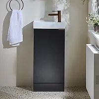 Milano Lurus Black Grey 400mm Modern Cloakroom Vanity Unit with Basin and Brushed Copper Finger Pull Handle