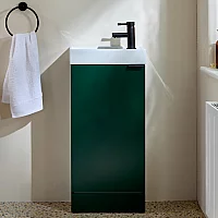 Milano Lurus Dark Green 400mm Modern Cloakroom Vanity Unit with Basin and Black Finger Pull Handle
