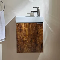 Milano Lurus Dark Oak 400mm Wall Hung Modern Cloakroom Vanity Unit with Basin and Chrome Finger Pull Handle