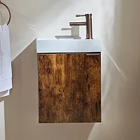 Milano Lurus Dark Oak 400mm Wall Hung Modern Cloakroom Vanity Unit with Basin and Aged Bronze Finger Pull Handle