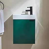 Milano Lurus Dark Green 400mm Wall Hung Modern Cloakroom Vanity Unit with Basin and Black Finger Pull Handle