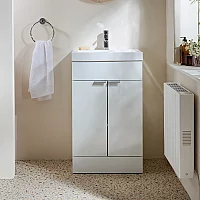 Milano Lurus White 500mm Modern Vanity Unit with Basin and Chrome Finger Pull Handles