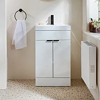 Milano Lurus White 500mm Modern Vanity Unit with Basin and Black Finger Pull Handles