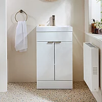 Milano Lurus White 500mm Modern Vanity Unit with Basin and Aged Gold Finger Pull Handles
