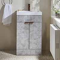 Milano Lurus Concrete Grey 500mm Modern Vanity Unit with Basin and Brushed Copper Finger Pull Handles