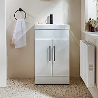 Milano Lurus White 500mm Modern Vanity Unit with Basin and Black TBar Handles