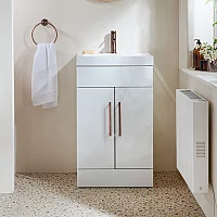 Milano Lurus White 500mm Modern Vanity Unit with Basin and Aged Bronze TBar Handles