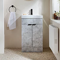 Milano Lurus Concrete Grey 500mm Modern Vanity Unit with Basin and Black Finger Pull Handles