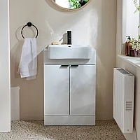 Milano Lurus White 550mm Modern Vanity Unit with Basin and Black Finger Pull Handles