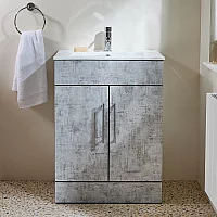 Milano Lurus Concrete Grey 610mm Modern Vanity Unit with Basin and Chrome TBar Handles