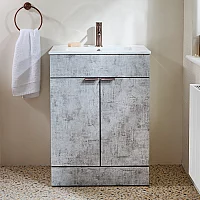 Milano Lurus Concrete Grey 610mm Modern Vanity Unit with Basin and Aged Bronze Finger Pull Handles