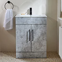 Milano Lurus Concrete Grey 610mm Modern Vanity Unit with Basin and Black TBar Handles