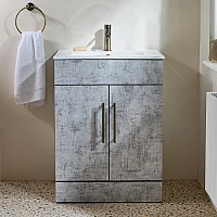 Milano Lurus Concrete Grey 610mm Modern Vanity Unit with Basin and Aged Gold TBar Handles