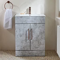 Milano Lurus Concrete Grey 610mm Modern Vanity Unit with Basin and Aged Bronze TBar Handles