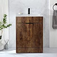 Milano Lurus Dark Oak 610mm Modern Vanity Unit with Basin and Black Finger Pull Handles