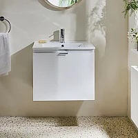 Milano Lurus White 600mm Wall Hung Modern Vanity Unit with Basin and Chrome Finger Pull Handle