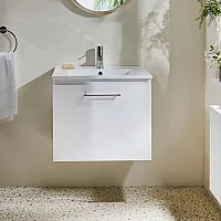 Milano Lurus White 600mm Wall Hung Modern Vanity Unit with Basin and Chrome TBar Handle