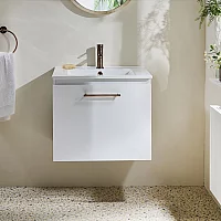 Milano Lurus White 600mm Wall Hung Modern Vanity Unit with Basin and Copper TBar Handle