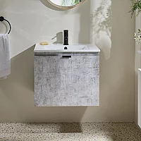 Milano Lurus Concrete Grey 600mm Wall Hung Modern Vanity Unit with Basin and Black Finger Pull Handle