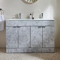 Milano Lurus Concrete Grey 1210mm Modern Vanity Unit with Double Basin and Chrome Finger Pull Handles